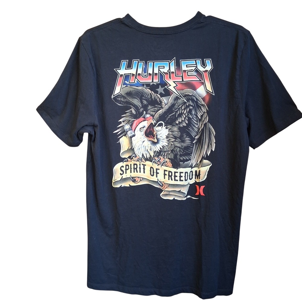 Hurley Spirit Of Freedom SS 2 Sided Graphic Tshirt Medium Patriotic Eagle EUC